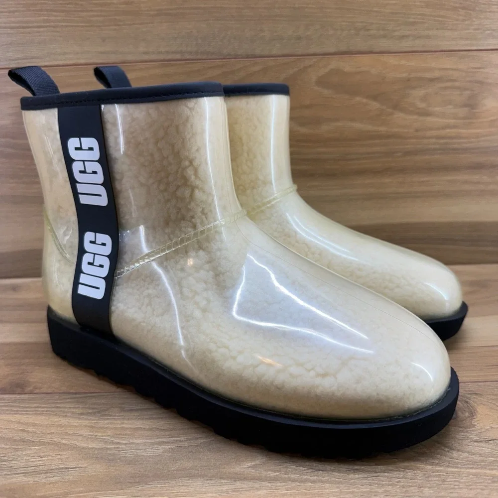 UGG Classic Clear Mini Boots Womens 9 Sherpa Shearling Fur Lined Black Jelly